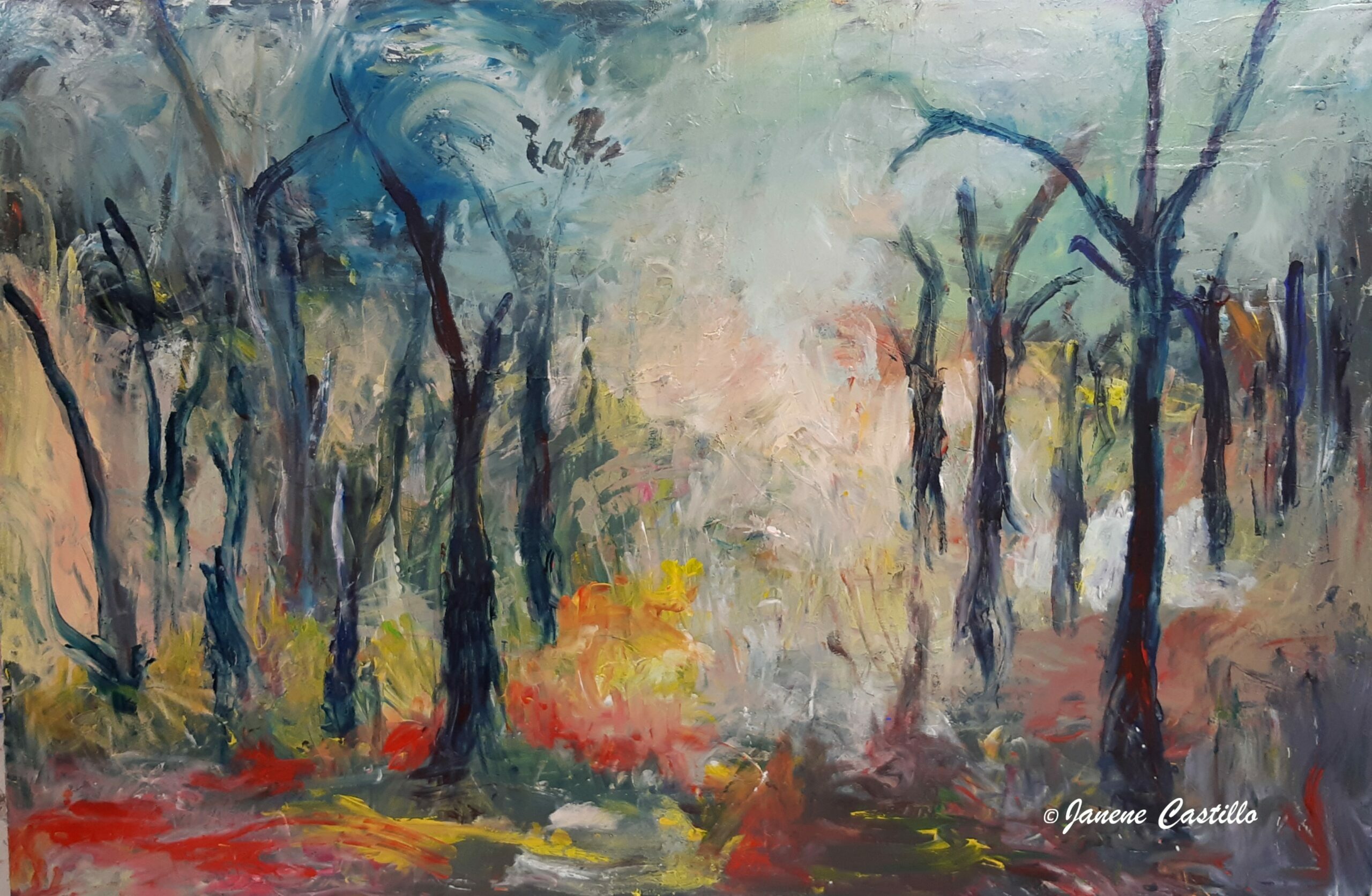 Dancing Forest -Acrylic on Board 84cmHx122cmW